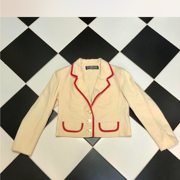 Vintage Philippe Venet Boutique Paris Cream Red Trim Blazer RARE 60s 70s CUSTOM